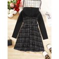 thumbnail image 2 of Girls Clothes White and Black Plaid Hooded Long Sleeved Casual Dress with Bowknot Waist Belt Big Kid Clothes, 2 of 5