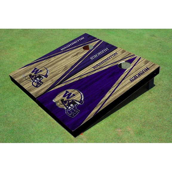 University Of Washington Helmet Alternating Wood Look Triangle Cornhole Boards