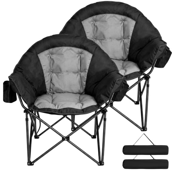 SUNSPIRE Oversized XL Padded Folding Camping Chair 2-Pack, Heavy Duty Portable Chair with Cup Holder Side Pocket for Outdoor Beach Sports Fishing Black