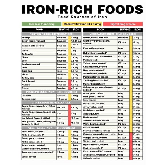Iron rich food list poster Canvas Wall Art for Decor poster