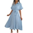 thumbnail image 2 of Mefallenssiah Robe Chemise Décontractée pour Femme à Col en V, Couleur Unie, Ample, à Nouer, 2 of 9