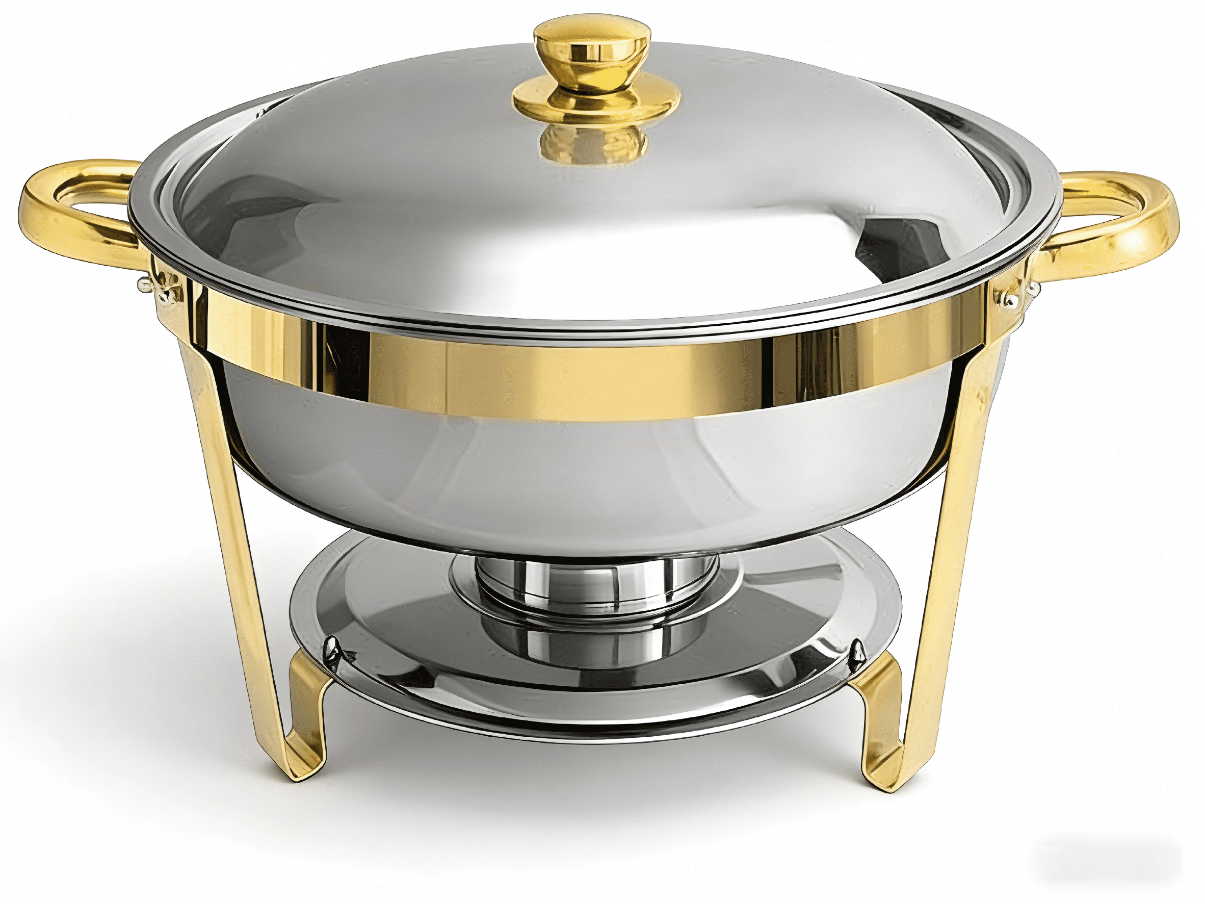 Round Buffet Catering Dish Set of 4 with Stainless Steel Construction, 5-Quart Chafing Dish for Parties and Events, Rose Gold and Silver