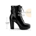 thumbnail image 5 of BLISSFUL STEP Women's Ankle Boots Chunky Heel Lace Up Buckle Platform Side Zipper Round Toe Boots Black 6, 5 of 7
