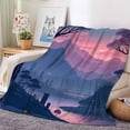 thumbnail image 5 of Serene Moonlit Landscape Flannel Blanket - Soft All-Season Small Bedspread with Night Sky Mountain & Lake Print, Pink/Purple/Purple-Pink Ombre for Camping, Travel, Bed - Cozy Gift for Adults & (Moon, 5 of 10