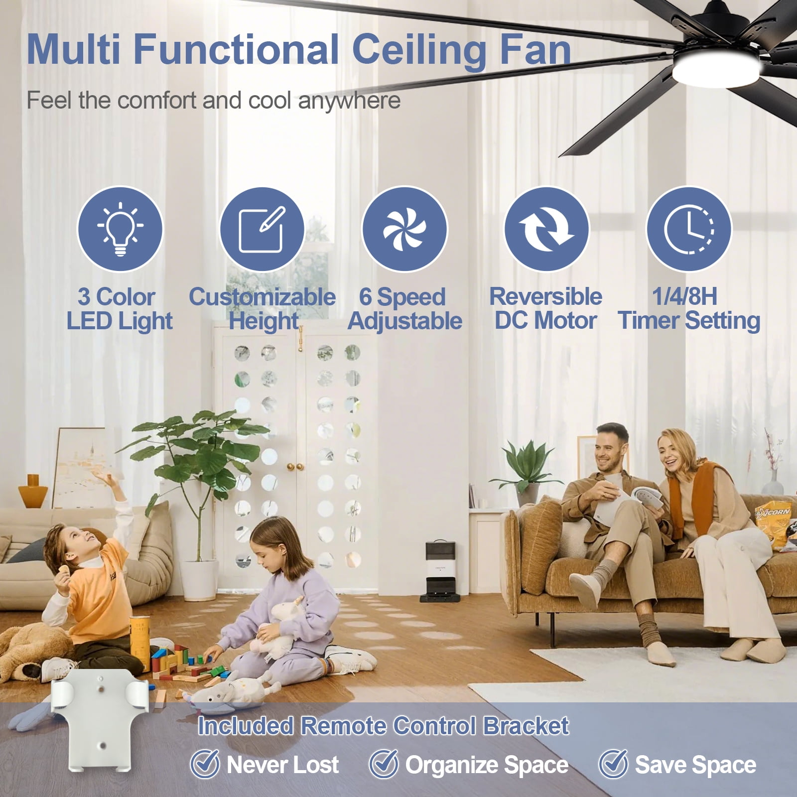 Depuley 100-Inch Industrial Outdoor Ceiling Fan with Light & Remote - High CFM DC Motor for Shop/Garage, Black