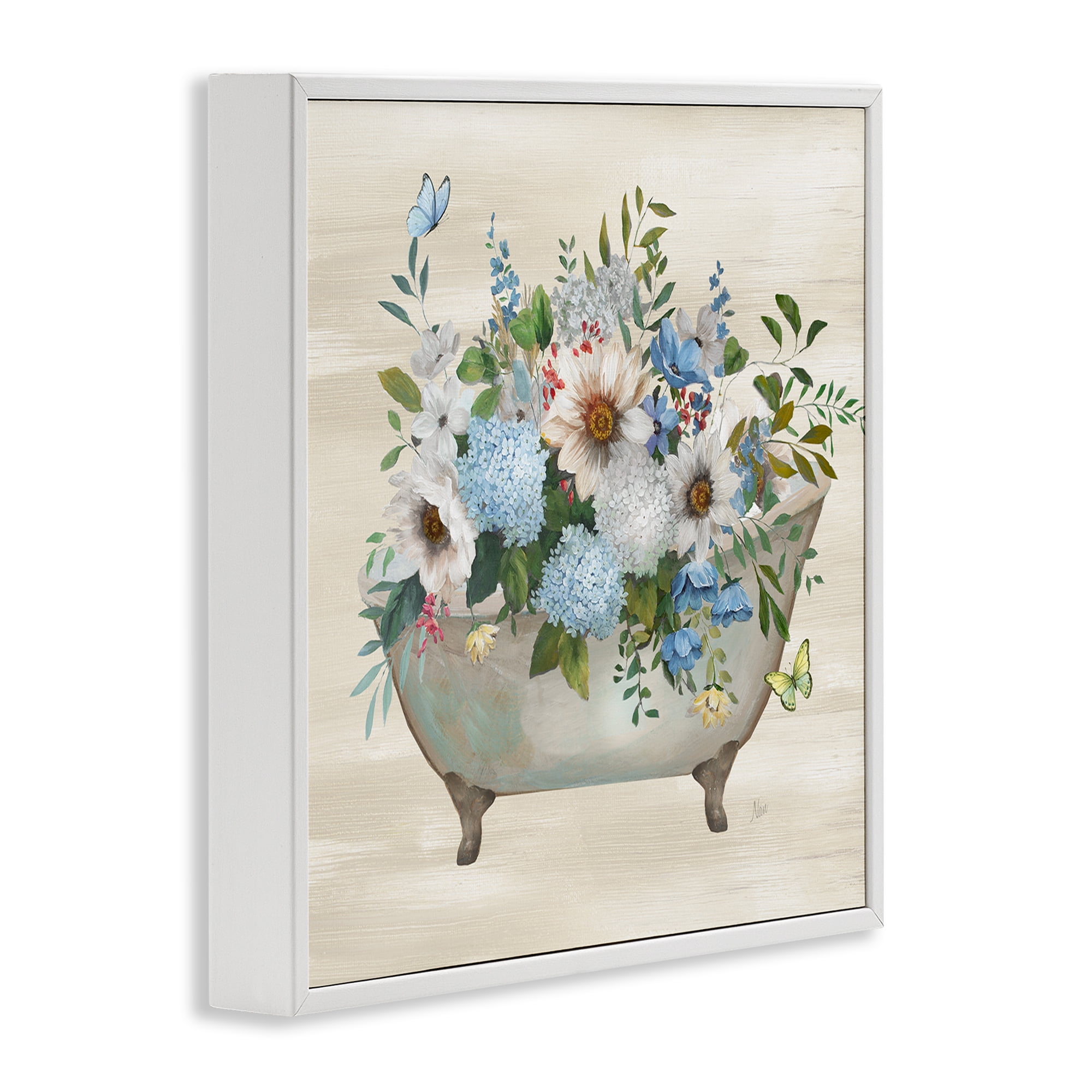 Stupell Industries Floral Bouquet Bathtub Typography Painting White Framed Art Print Wall Art, 24 x 24
