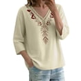 thumbnail image 4 of GZWYHT Embroidered Linen Tops for Women Gauze Cotton Blouse Muslin Shirt Women Linen Tunic Tops Gauze Tunic Shirts for Women Linen 3/4 Sleeve Tops Beige L, 4 of 9