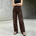 thumbnail image 6 of LEAVINGSUO Straight Leg Cargo Jeans Trousers for Women Fashion High Waisted Pockets Solid Color Button Zipper Casual Denim Pants Coffee XXL, 6 of 7