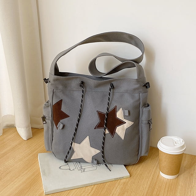 Bolso bandolera informal para mujer, bolso escolar Y2K de lona de gran capacidad para adolescentes y estudiantes