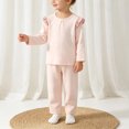 thumbnail image 3 of Faraee Baby Boy Girl Two Piece Outfit Ruffle Shoulder Long Sleeve Top and Pants Set Cotton Solid Color Loungewear Sleepwear for Infant Toddler 6 12 18 24 Months, 3 of 6