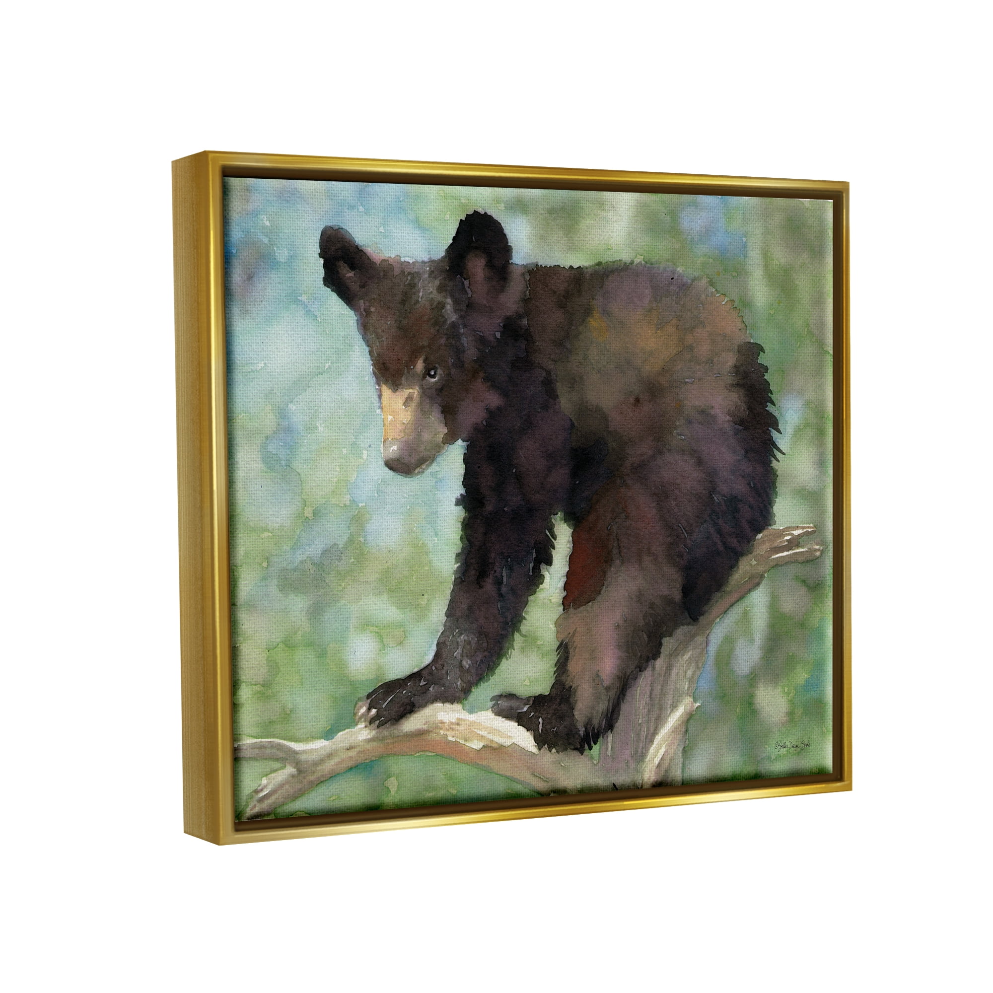 Stupell Bear Cub Forest Tree Wildlife Animals & Insects Painting Gold Floater Framed Art Print Wall Art