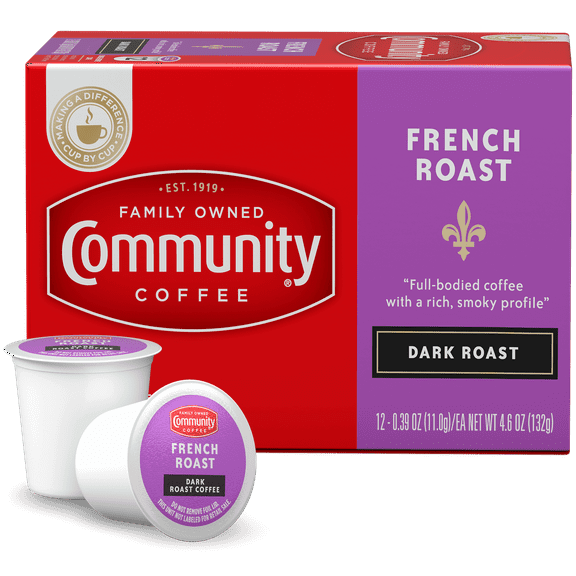 Community® Coffee French Roast Extra Dark Roast Coffee Single-Serve Cups 12 ct Box Compatible with Keurig 2.0 K-Cup Brewers