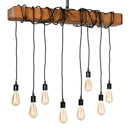 Farmhouse Style Light Fixture - Wrapped Wood Beam Antique Decor Chandelier Pendant Lighting - Vintage Kitchen, Bar, Industrial, Island, Billiard and Edison Bulb Decor. Natural Reclaimed Style