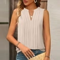 thumbnail image 5 of Otntypg Sleeveless Chiffon Tank Tops for Women Dressy Casual V Neck Tunic Blouses Trendy Solid Color Basic Work Pleated Shirt Beige M, 5 of 9