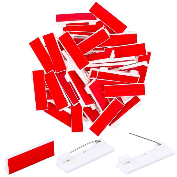 50Pcs Self Adhesive Bar Pins Badge Pin Back Plastic Safety Flat Backing White 0.49 x 1.57 Inch Rectangle Iron Label Clasp Brooches Findings