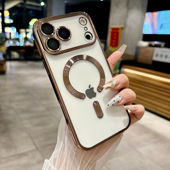 Decase for iPhone 17 Pro Case,Magnetic Clear Shockproof Cover Bulit in Lens Protector, Non-Yellowing Soft TPU Electroplated Bumper, Mag-Safe Compatible,Desertgold