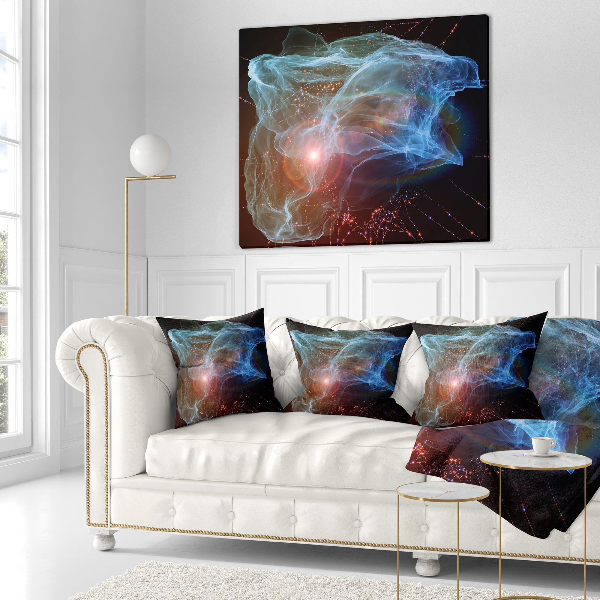 Designart Light Blue Lights of Network - Abstract Throw Pillow - 16x16