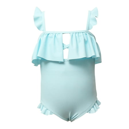 

qucoqpe Toddler Baby Girls Swimsuit Summer Kids Tankini Solid Color One Piece Camisole Swimwear with Ruffle Beach Bathing Suit Gifts for Newborn Infant