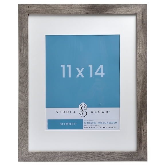 16" x 20" Gray Belmont Picture Frame with Mat by Studio Decor - Includes Pre-attached Hanging Hardware - Horizontal or Vertical Display - 1 Pack