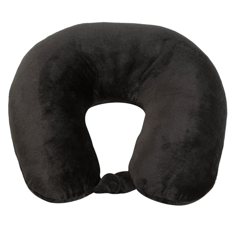 Protege Microfiber Travel Neck Pillow,100% Polyester Fleece Knit, Black,  One Size 