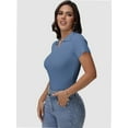 thumbnail image 6 of Women's Short Sleeve V Neck T Shirts Summer Knit Slim Fitted Basic Solid Color Tee Tops, 6 of 6
