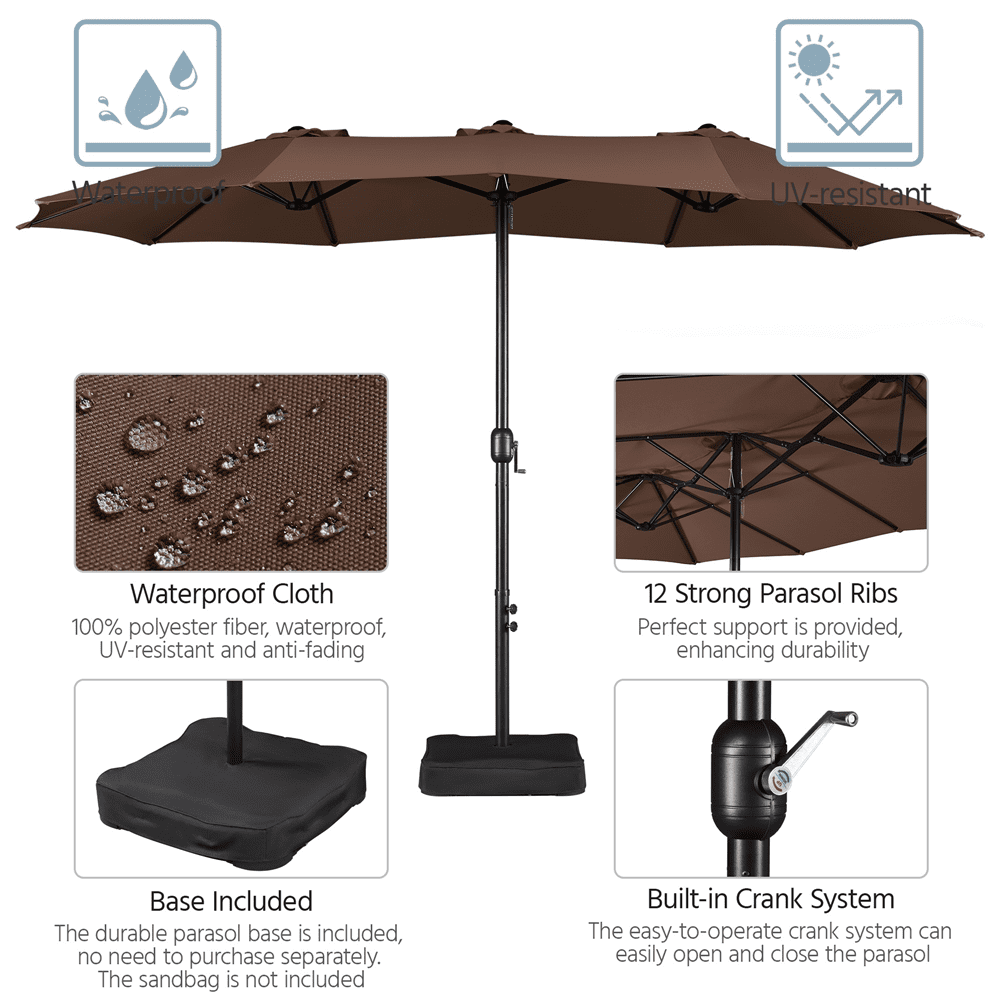 Renwick 15ft Outdoor Twin Patio Umbrella with Crank, Brown