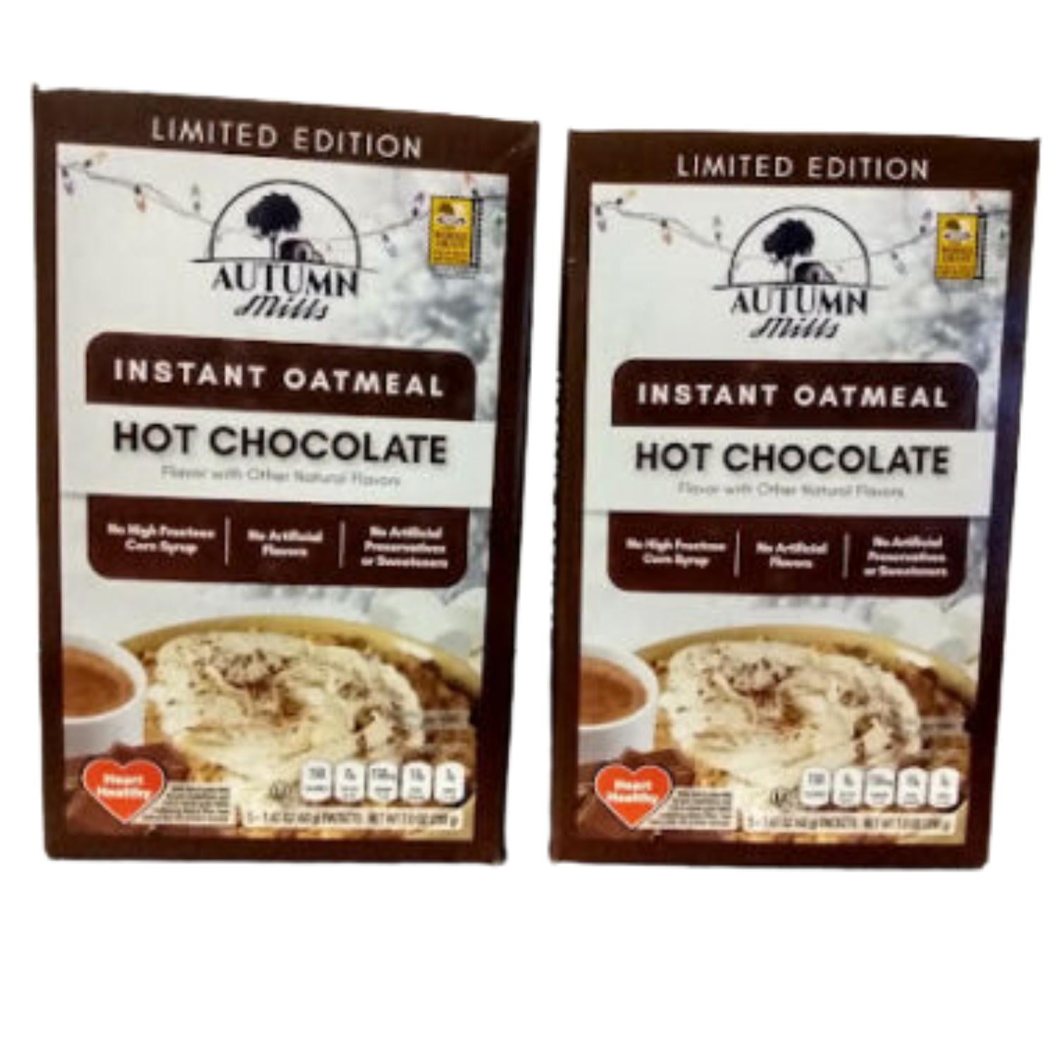 Autumn Mills Instant Hot Chocolate Oatmeal 100% Whole Grain Heart Healthy 7 oz of 2 Pack-Bundle Limited Edition & CUSTOM Storage Carrier