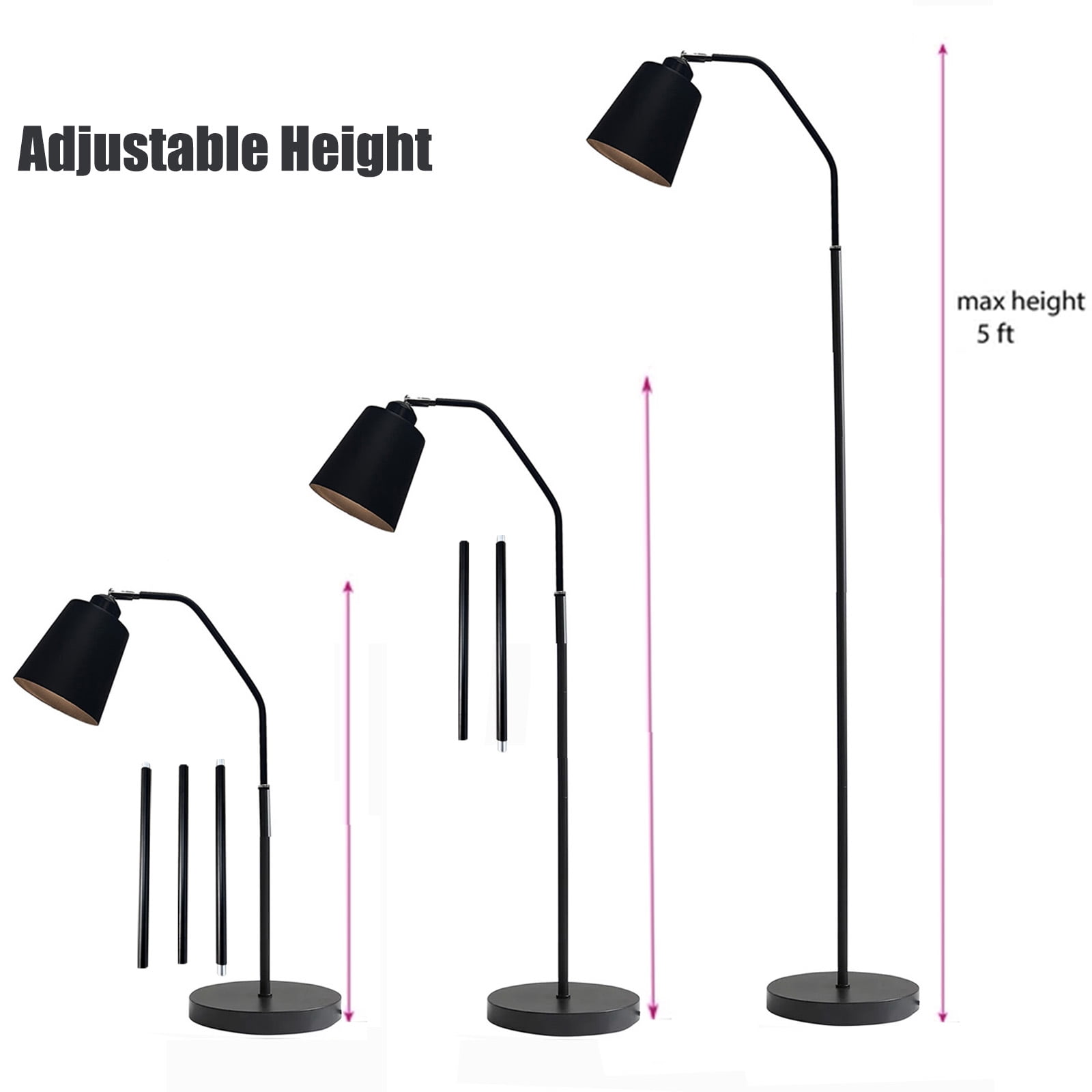 SUSUZI 60 inch Black Floor Lamp for Bedroom Living Room, Modern Dimmable Standing Lamps - Bulb Included