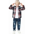 thumbnail image 3 of ZOEREA Toddler Baby Boys Clothes Outfits Kids Hoodie Flannel Shirts Set Plaid Hooded Tops +Jeans Pants Fall Winter 2-6T, 3 of 7