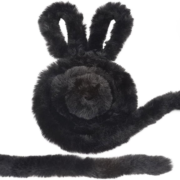 4.8m x 5cm Artificial Fluffy Faux Fur Strips Black Faux Fur Trim Ribbon Rabbit Faux Fur Piping Crafts Sewing Trimmings Furry Ribbon for Costume Capes Hats Edging Shoes Embellishment