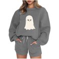 thumbnail image 1 of Puntoco Conjunto De Sudadera Y Pantalones Con Cuello Redondo Y Manga Larga Con Estampado De Halloween Para Mujer, Gris Oscuro M, 1 of 3