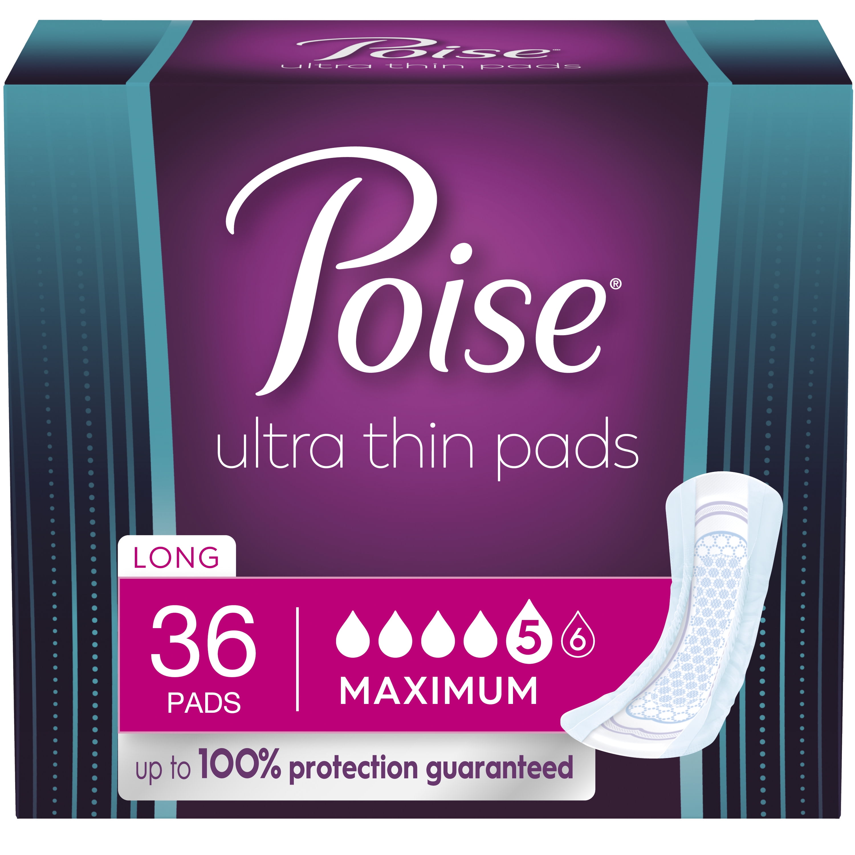 Poise Ultra Thin Incontinence Pads, Maximum Absorbency, Bladder Control Pads, 36 Ct