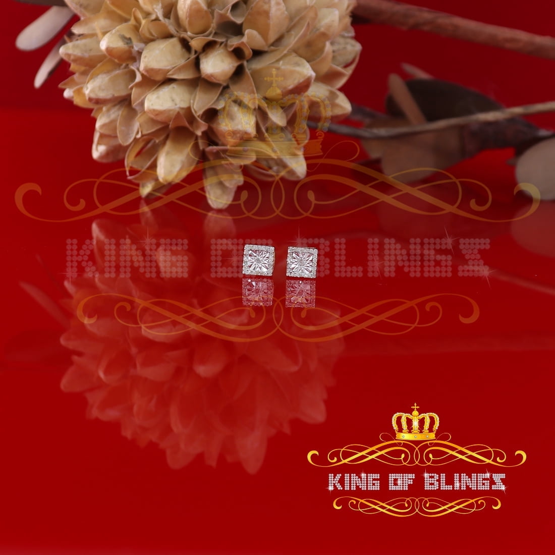 King of Bling's Square 925 Yellow Silver 0.10ct Genuine Diamond Women's/ Men's Stud Earrings