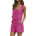 thumbnail image 4 of STARVNC Women Square Neck Sleeveless Shorts Linen Matching 2 Piece Sets, 4 of 7