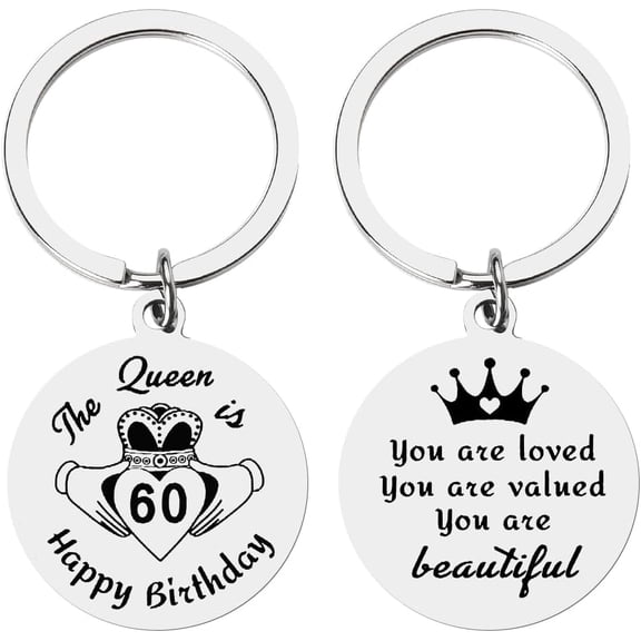Happy 60th Birthday Keychain Gifts for Women 60 Year Old Woman Birthday Gift Ideas Double Sided Key Chain for Mom Birthday Gifts from Daughter Sister Gifts for Nana Grandma Gifts from Granddaughter