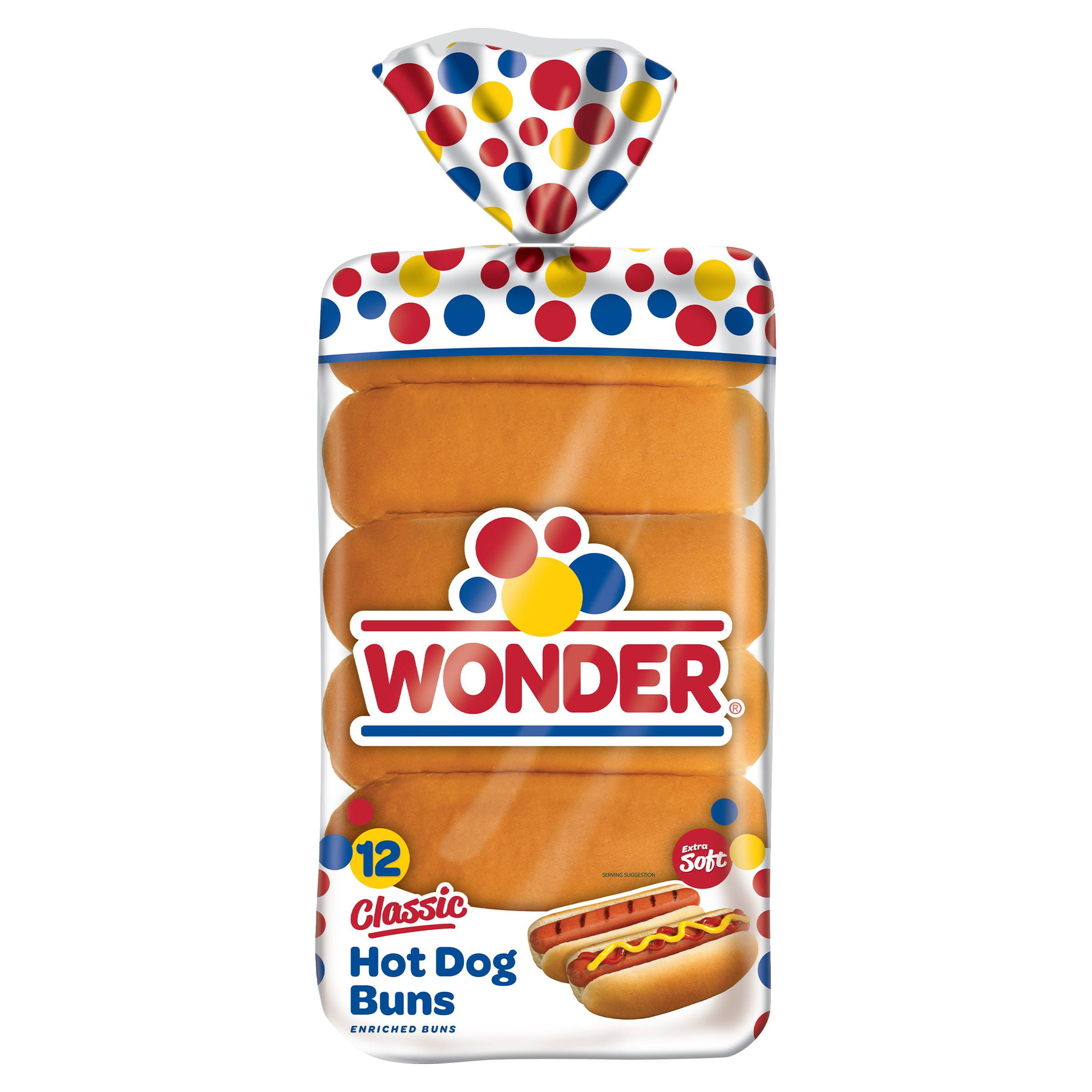 Wonder Bread Classic Extra Soft Hot Dog Buns, White Bread Buns, 18 oz., 12 Ct, Shelf-Stable