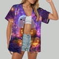 thumbnail image 2 of Towmus Womens Halloween Hawaiian Shirt Cute Pumpkin Spooky Castle Graphic Tee Magical Halloween Short Sleeve Button Up Tops, 2 of 6