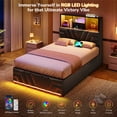 thumbnail image 3 of Twin Gaming Bed Frames with 4 Drawers and Storage Headboard, Faux Leather Upholstered Platform Beds with RGB LED Lights & Charging Station, Esports-Style Twin Bed Frame, Black, 3 of 9
