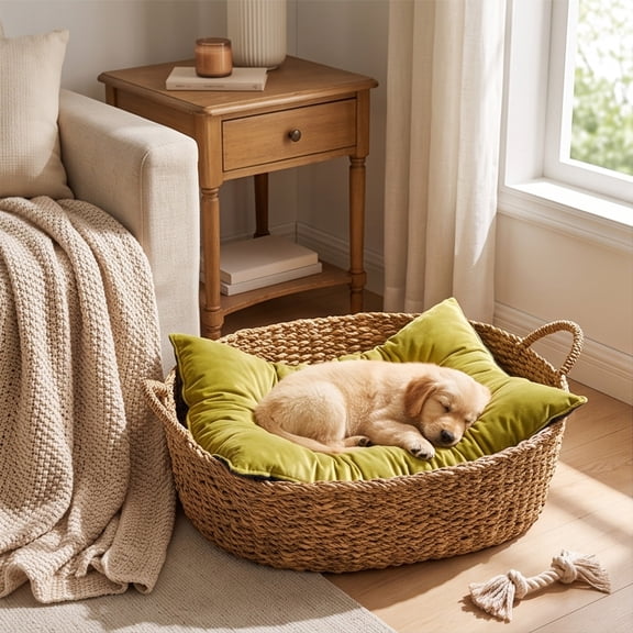 Short Pile Pet Mat with Ties Cushioned Gripped Bottom Non Slip Crates Furniture for Cats Small Dogs Indoor Soft Washable All Seasons Bed