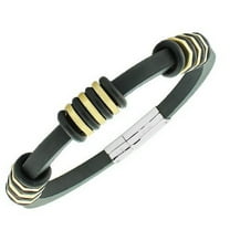 Stainless Steel Black Rubber Silicone Yellow Gold-Tone Men's Bracelet