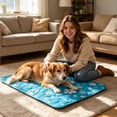 thumbnail image 2 of Pet Cooling Mat Reversible Self‑Cooling Gel Ice Pad Anti‑Slip Indoor Outdoor Summer Bed Easy‑Clean Durable Comfort Cushion for Medium Dogs Cats Puppies 27.6 x 21.7 in Sky Blue, 2 of 5