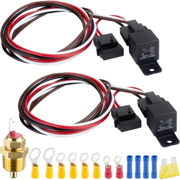 2 PCS Electric Fan Relay Kit, Dual Electric Fan Relay Kit, 185 Degree on 175 Thermostat Switch 40A Relays, 12V Cooling Radiator Fan Relays Wiring Kits for Replacing Faulty Wiring, Engine Cooling