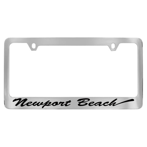 Newport Beach Script Chrome Plate Brass License plate Frame Holder Tag