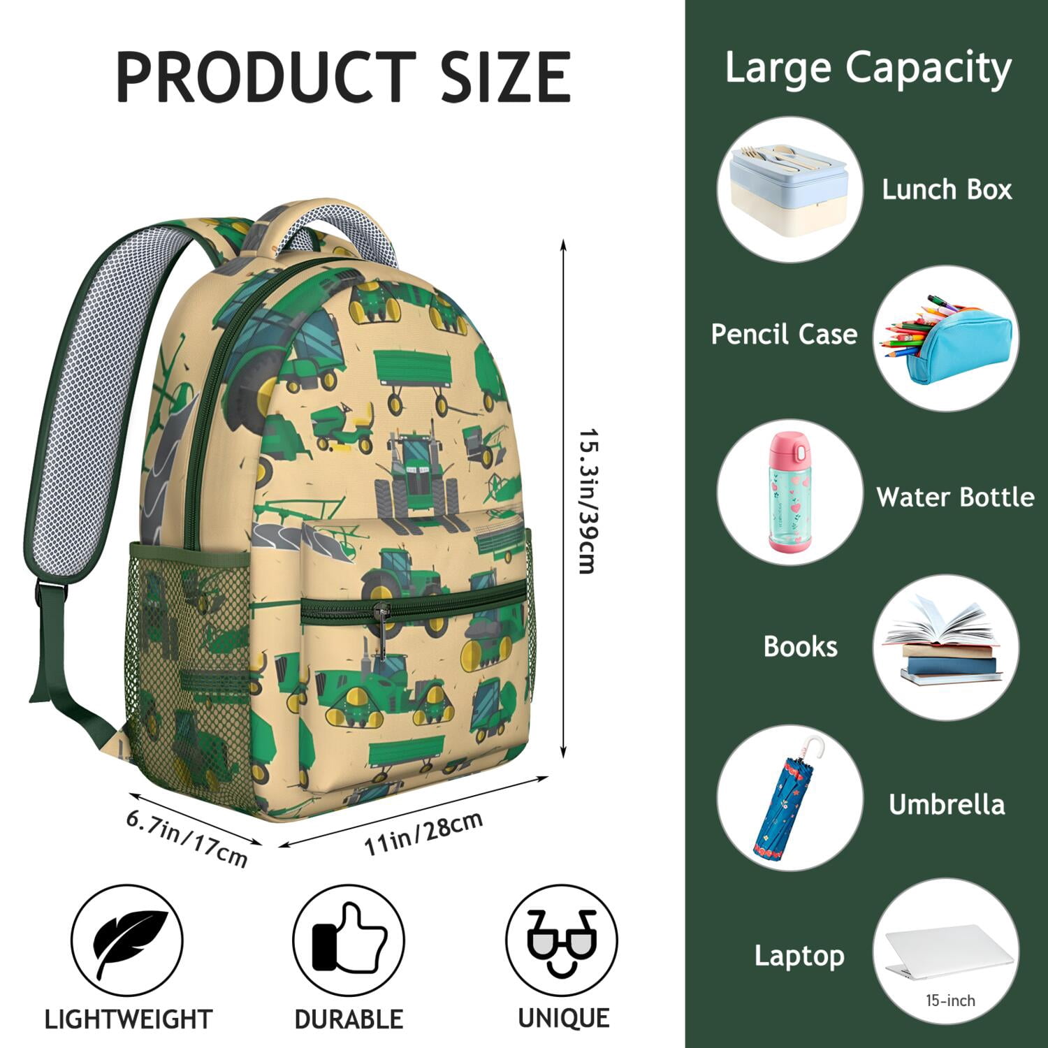 Truck Themed Waterproof School Backpack - Lightweight & Durable with Spinal Support, Stylish Bookbag for Teenagers