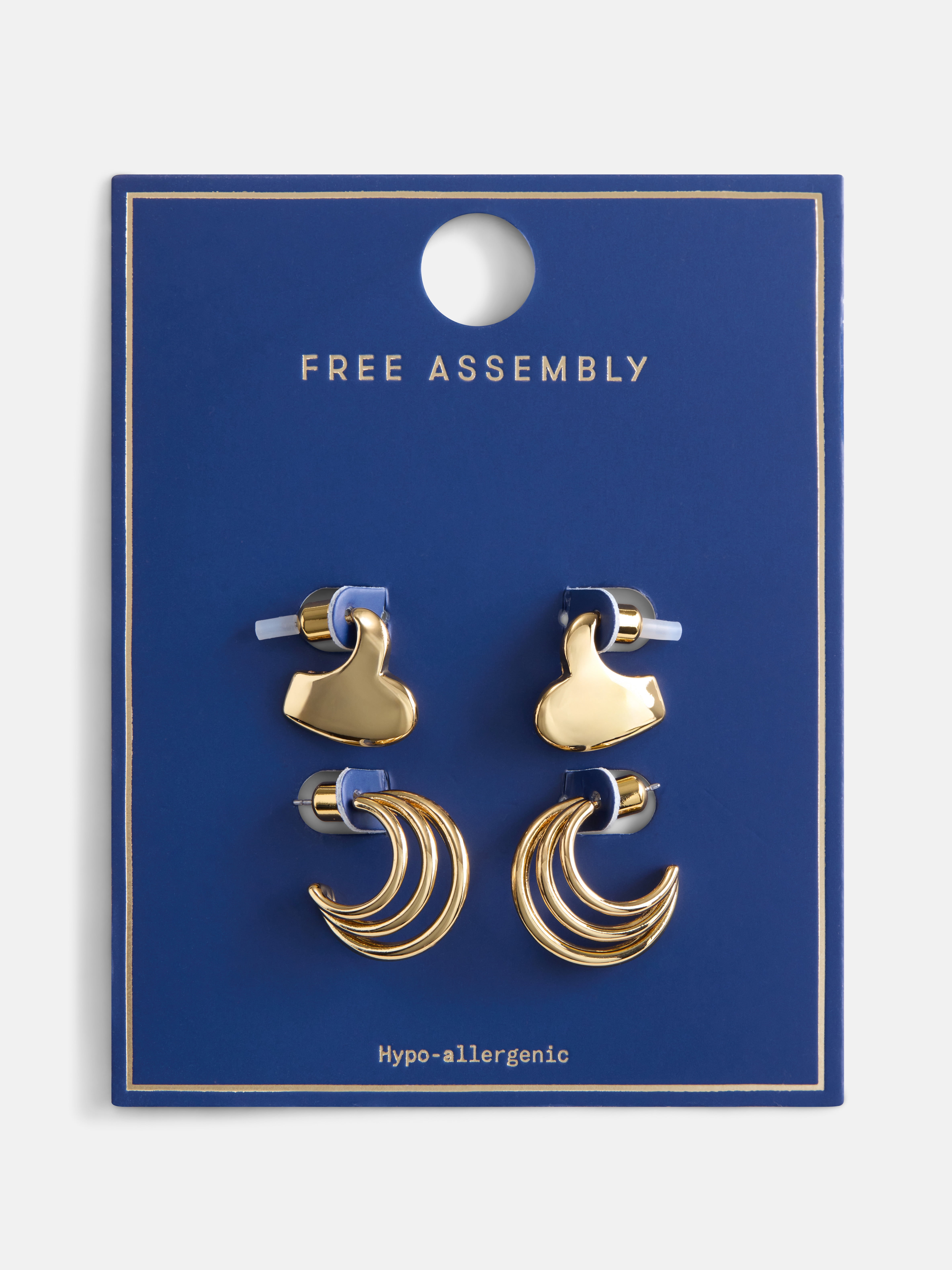 Free Assembly Women's Heart and Hoop Goldtone Earring Set, 2-Pair