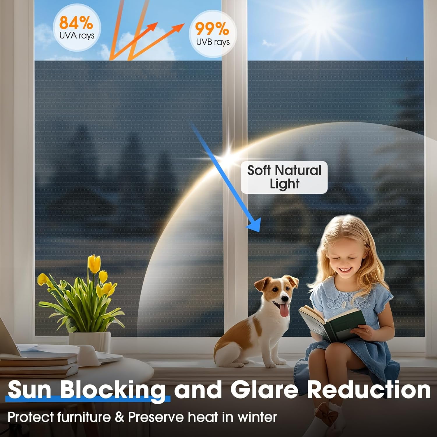 One Way Privacy Window Film, See Out Not in Mirror Tint for Home Reflective Window Film, Heat UV Blocking Static Cling for Office Front Door Daytime Privacy Covering