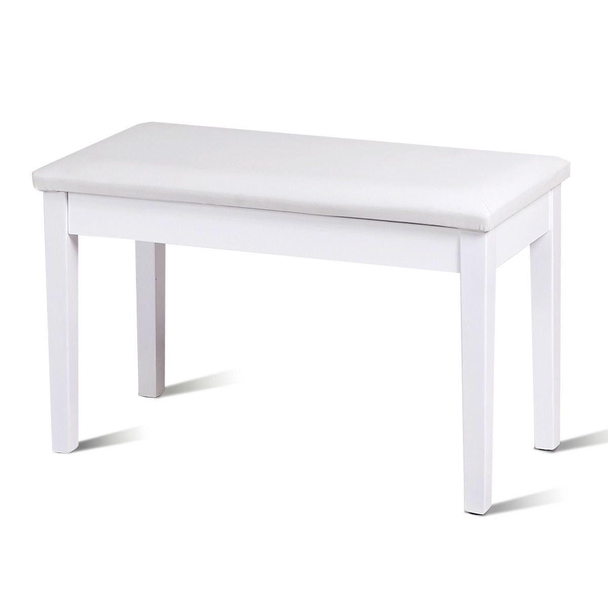 White White Duet Piano Bench Keyboard Padded Seat with Storage High-Gloss PU Finish Solid Wood Frame Legs US Delivery 