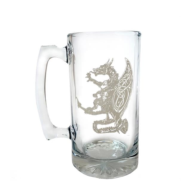 Dragon celtic mythical creature engraved glass pint tankard gift present 