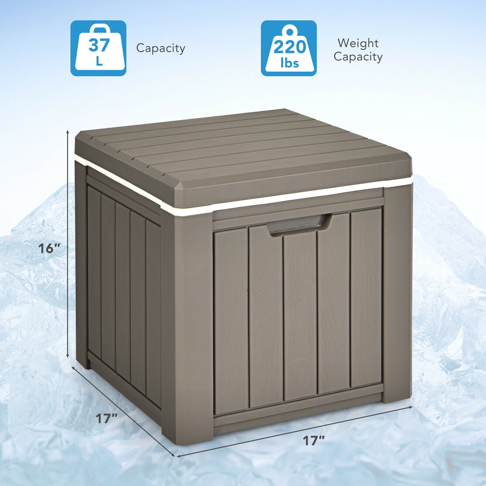 Gymax Patio 10 Gallon Ice Cube Cooler Box Table Stool Storage W/Handle Brown