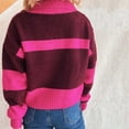 thumbnail image 3 of Htigea Womens Crop Sweaters Color Block V Neck Pullover Y2k Tops Knit Long Sleeve Lapel Sweater for Going Out Hot Pink S, 3 of 4
